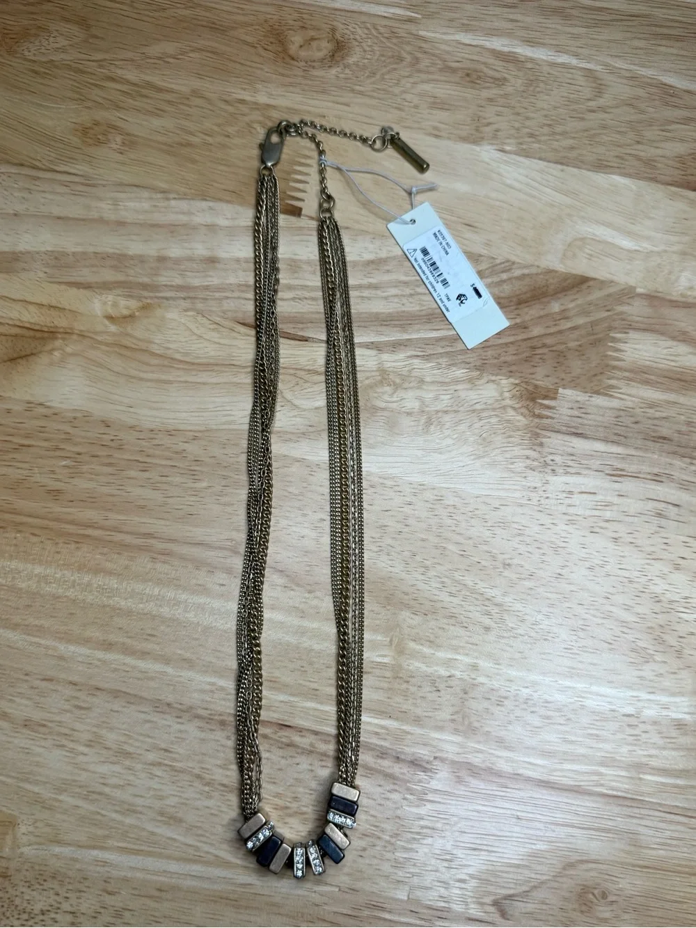 Kenneth Cole Multi-Strand Gold-Tone Necklace with Black and Crystal Beads NWT